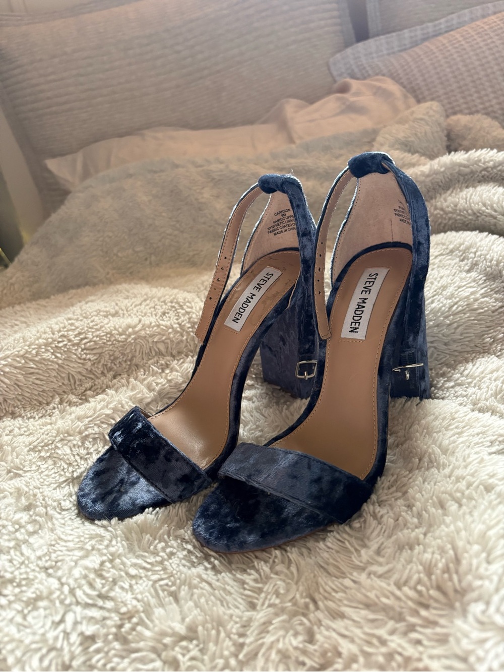 Steve Madden Navy Velvet Open-Toe Block High Heels